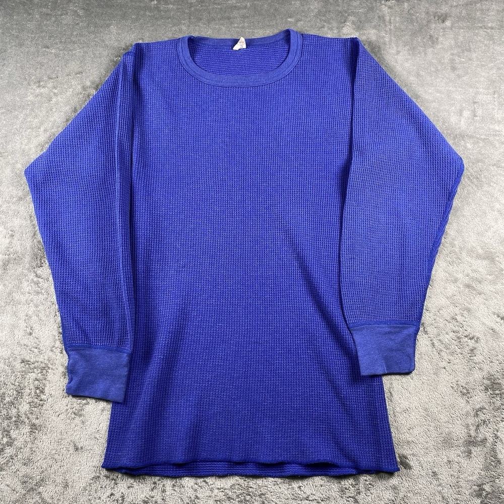 Vintage JE Morgan‎ Thermal Shirt Mens Size XL Blue Waffle Knit Long Sleeve 80s